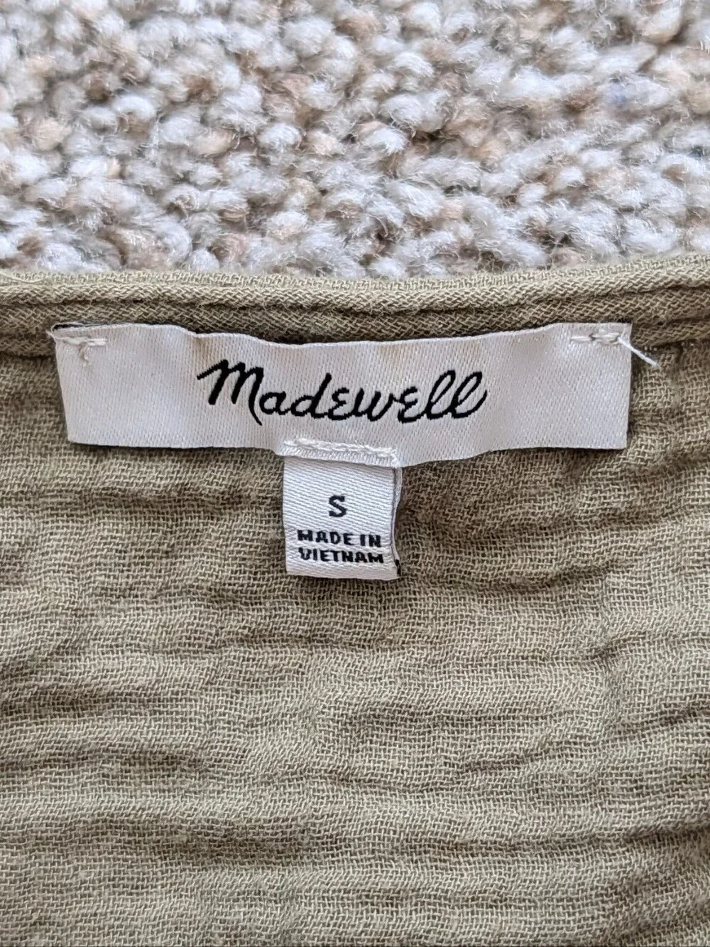 Madewell Women Green Lightspun Julianne Cottagecore Smocked Waist Top Size Small